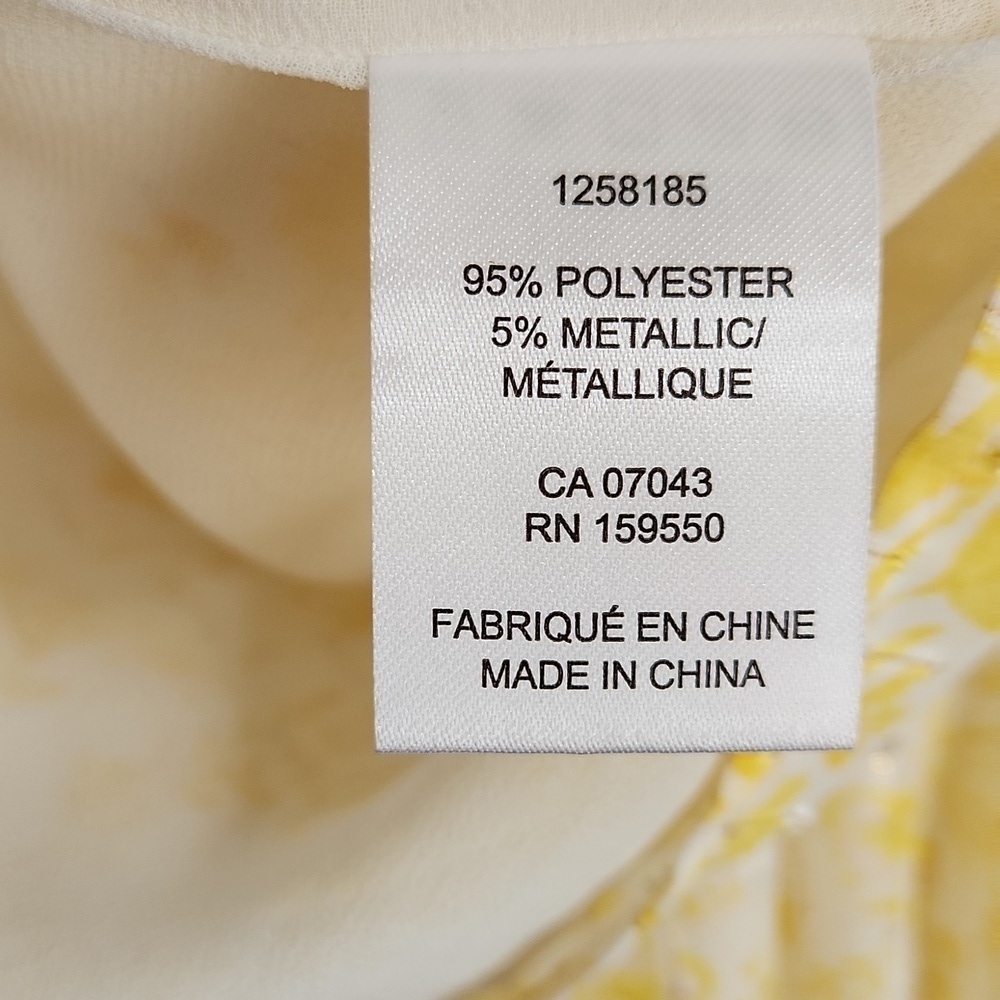 Blouse Pullover style Ruffle neckline Puff sleeves Yellow white gold RACHEL ZOE - Picture 15 of 16